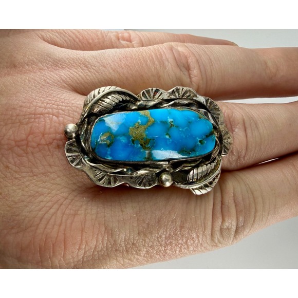 The Unbranded Brand Jewelry - Men's Navajo‎ Sterling Silver Natural Kingman Turquoise Ring - 23.71g Size 12.25
